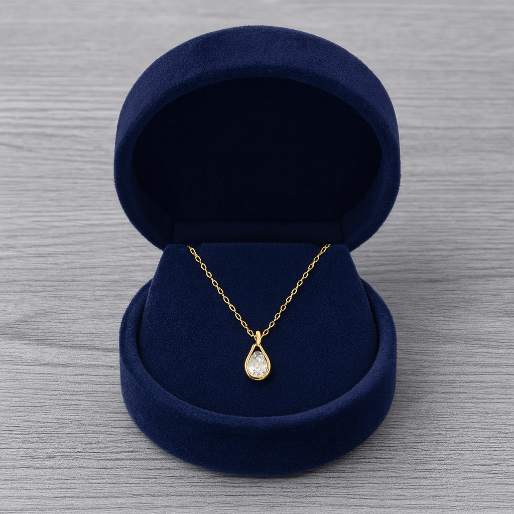 Teardrop White Stone Necklace 925 Sterling Silver Yellow Plated