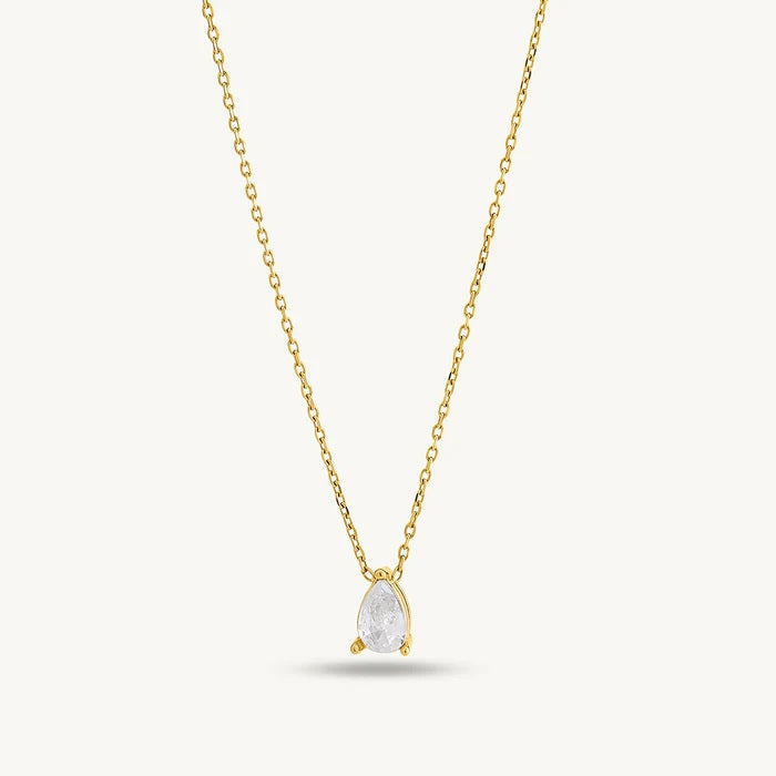 Teardrop White Stone Necklace 925 Sterling Silver Yellow Plated