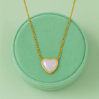 White Heart Mother of Pearl Necklace 925 Sterling Silver Yellow Plated