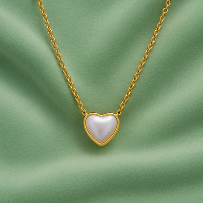White Heart Mother of Pearl Necklace – 925 Sterling Silver