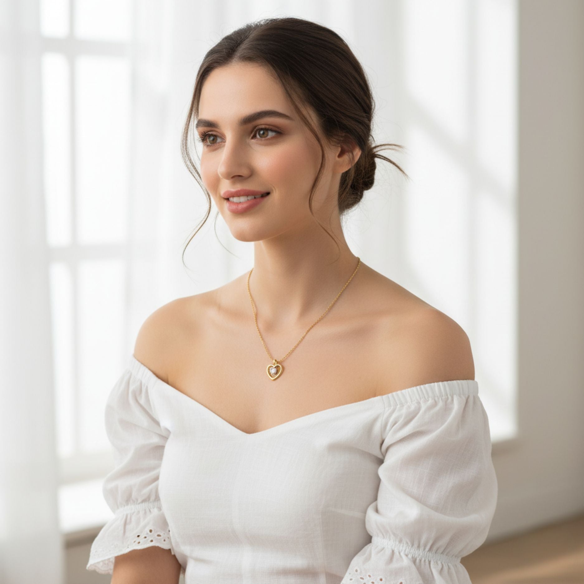 Dual-Tone Open Heart Necklace 925 Sterling Silver Yellow Plated