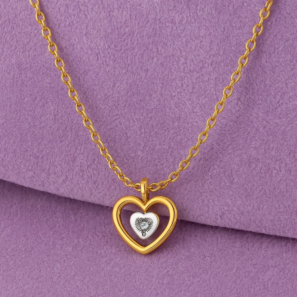 Dual-Tone Open Heart Necklace 925 Sterling Silver Yellow Plated