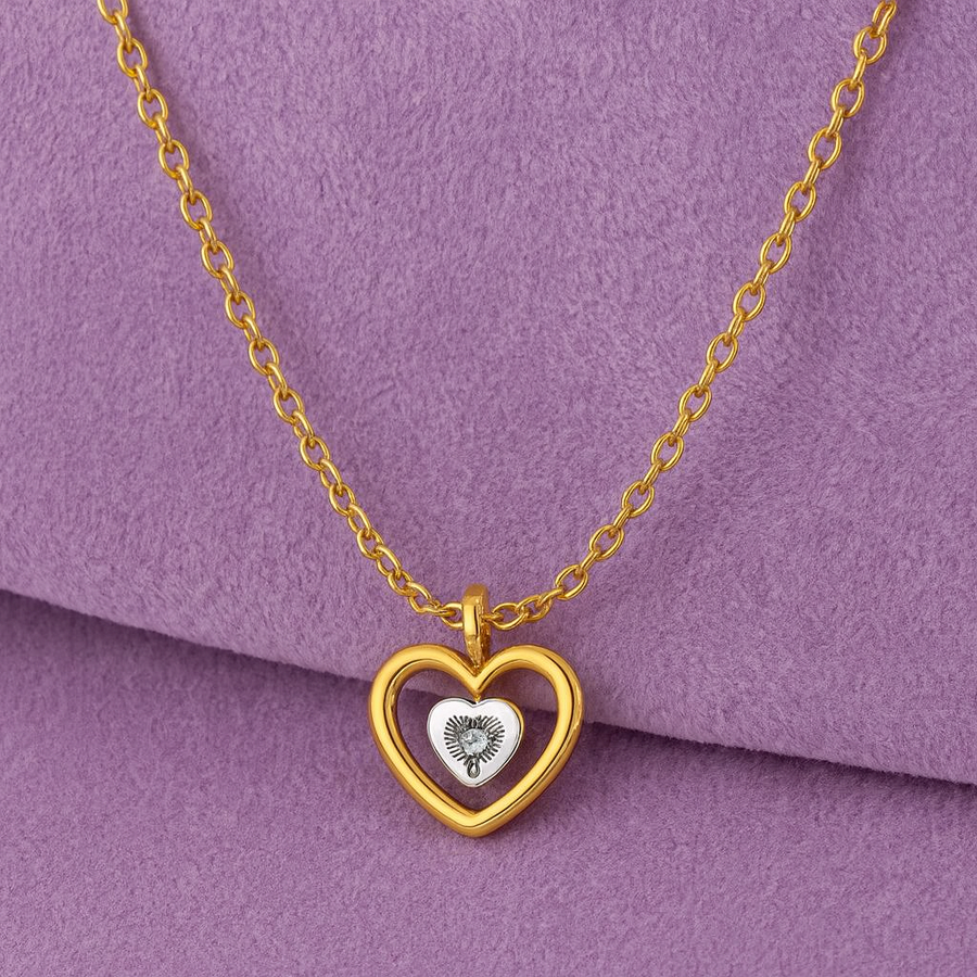 Dual-Tone Open Heart Pendant Necklace – 925 Sterling Silver