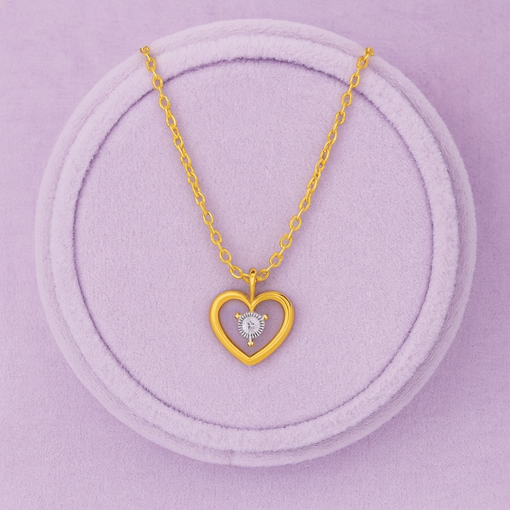 Dual-Tone Open Heart Necklace 925 Sterling Silver Yellow Plated