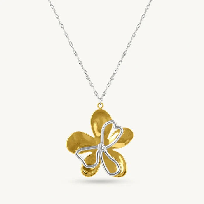 Dual-Tone Flower Necklace 925 Sterling Silver Yellow Plated