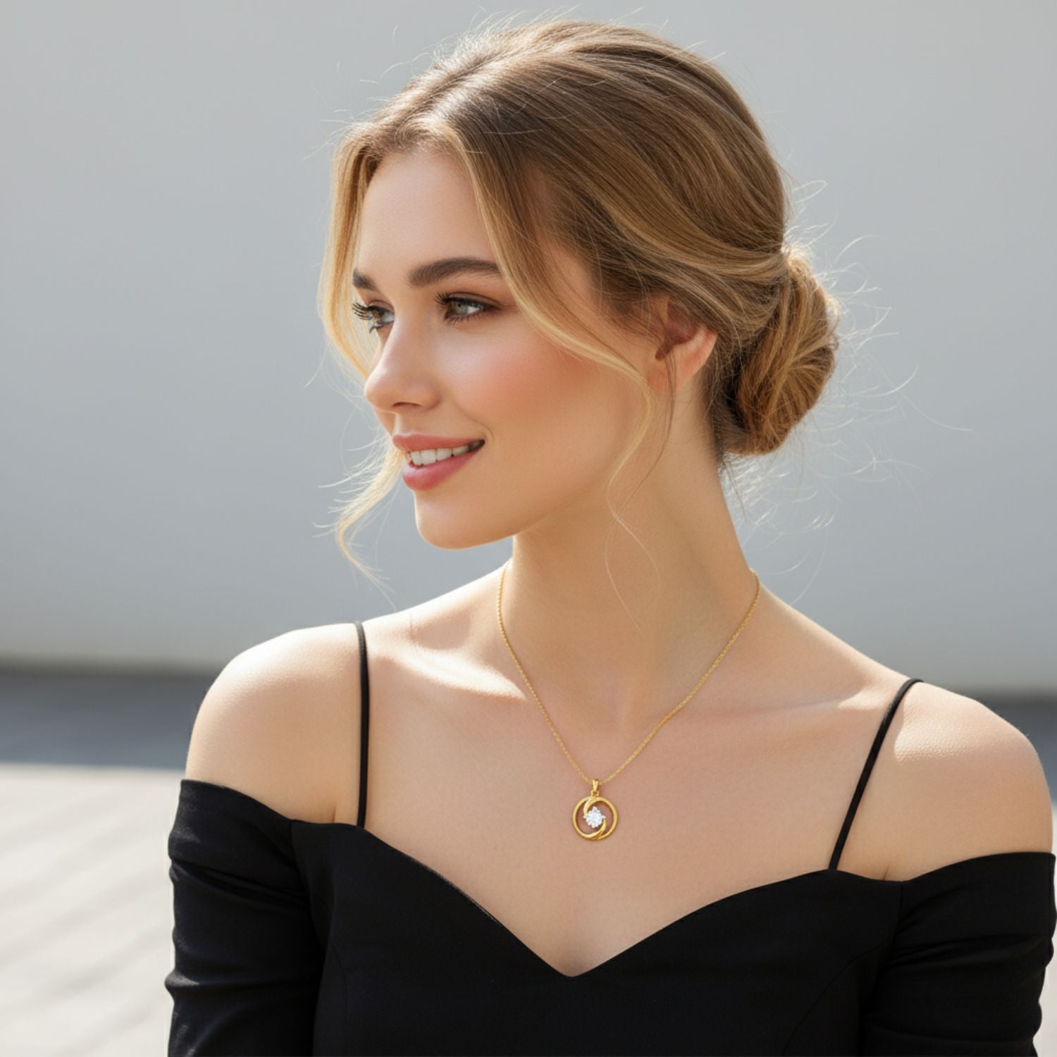 Classic Round Solitaire Necklace 925 Sterling Silver Yellow Plated