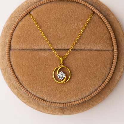 Circular Frame Solitaire Necklace – 925 Sterling Silver