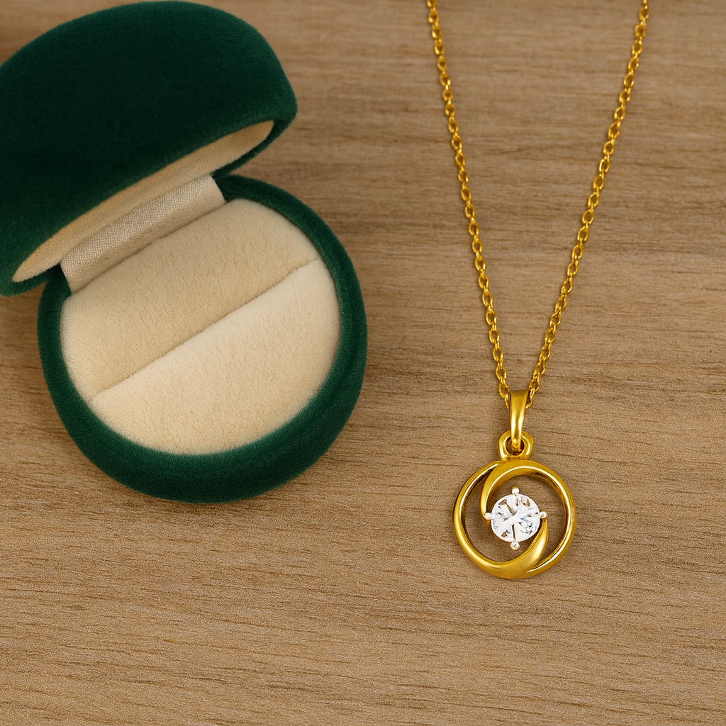 Classic Round Solitaire Necklace 925 Sterling Silver Yellow Plated