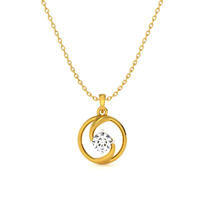 Classic Round Solitaire Necklace 925 Sterling Silver Yellow Plated
