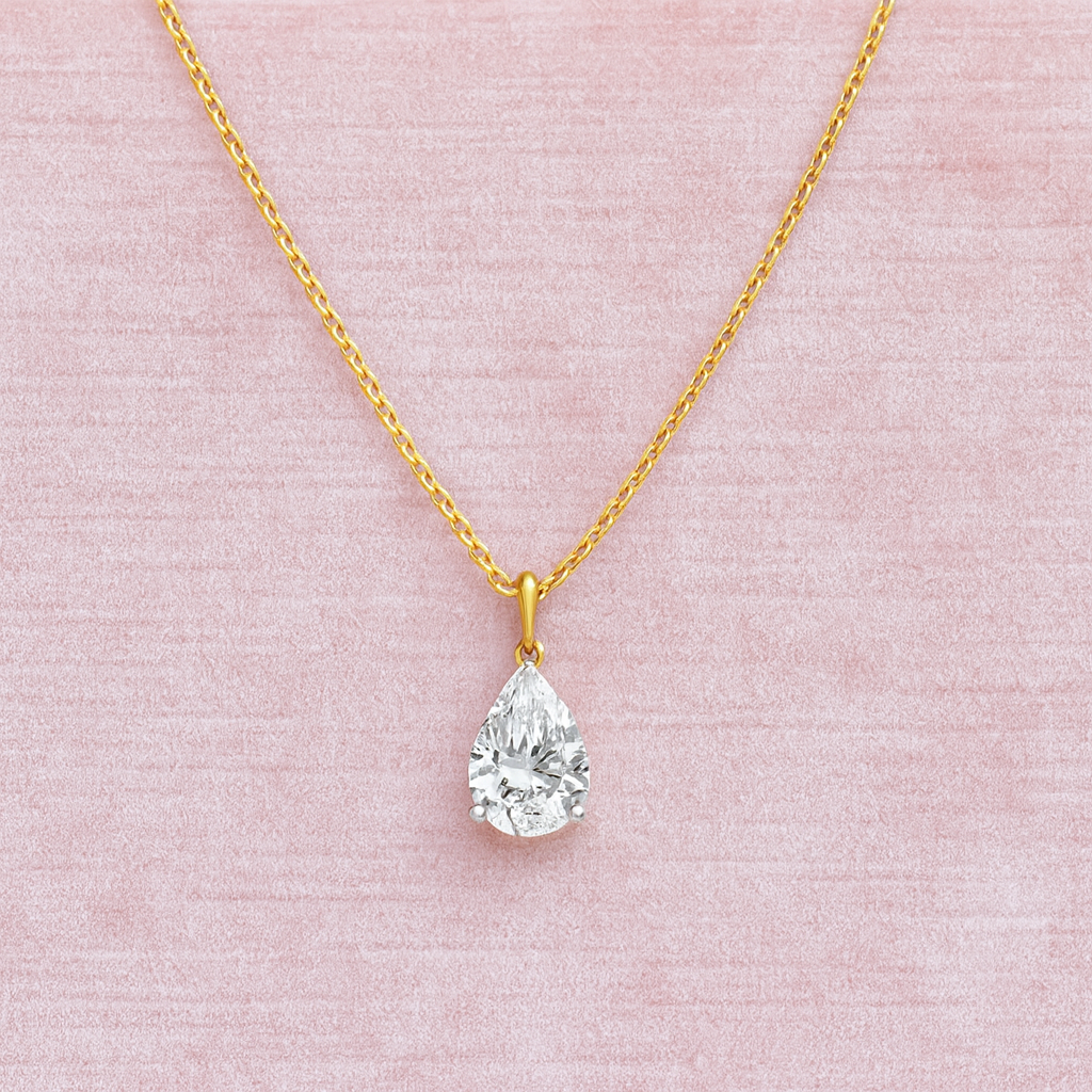 Teardrop Solitaire Necklace 925 Sterling Silver Yellow Plated