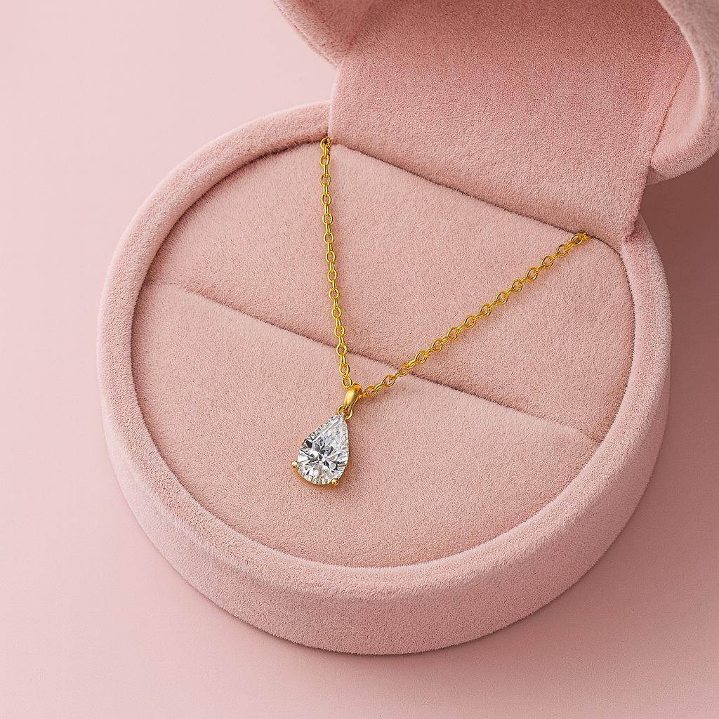 Teardrop Solitaire Necklace 925 Sterling Silver Yellow Plated