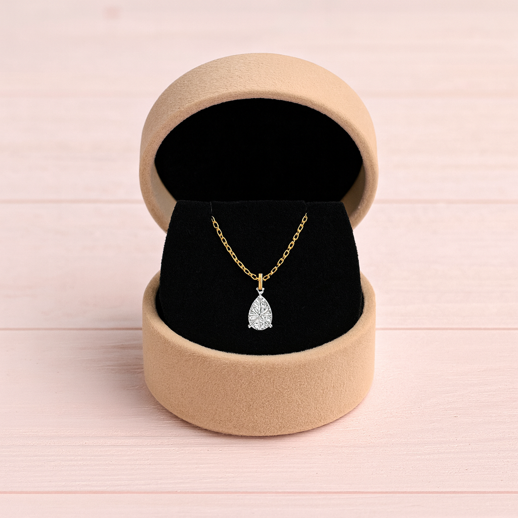 Teardrop Solitaire Necklace 925 Sterling Silver Yellow Plated
