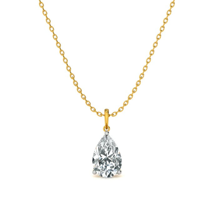 Teardrop Solitaire Necklace 925 Sterling Silver Yellow Plated