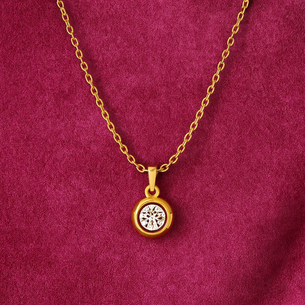 Round Bezel Solitaire Necklace 925 Sterling Silver Yellow Plated