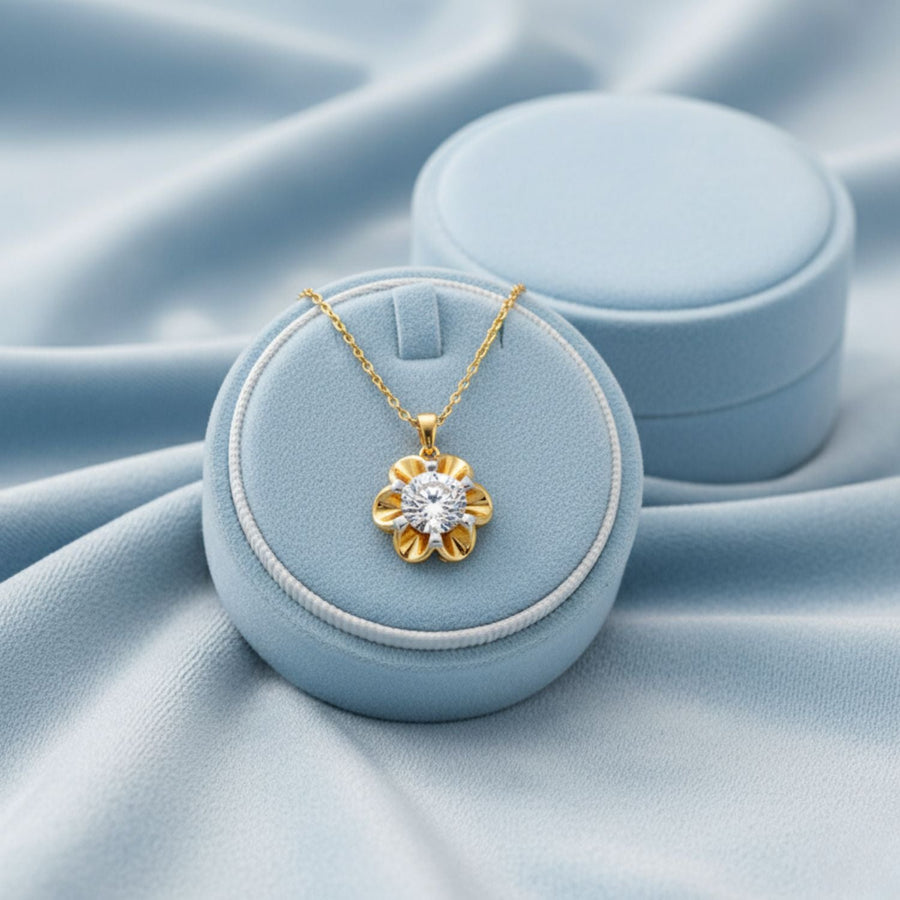 Floral Solitaire Pendant Necklace – 925 Sterling Silver