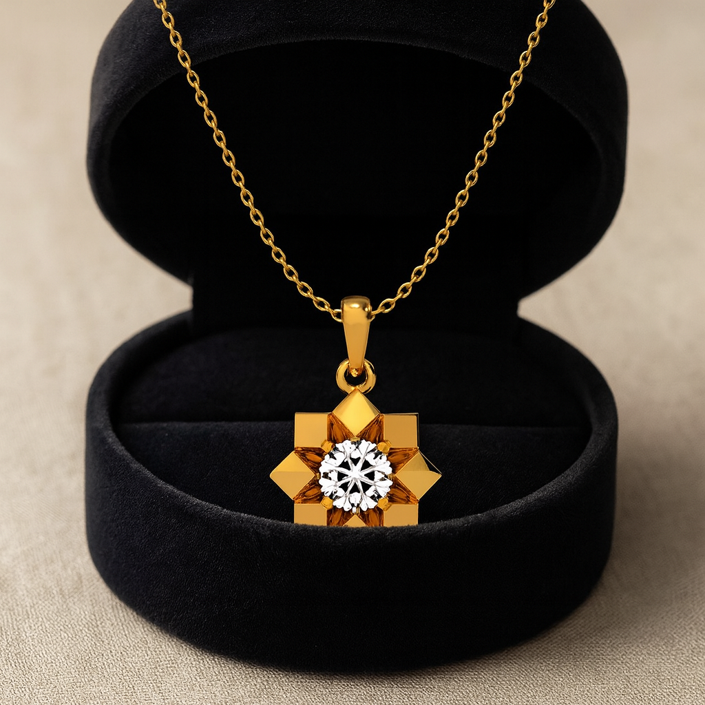 Starburst Frame Solitaire Necklace – 925 Sterling Silver