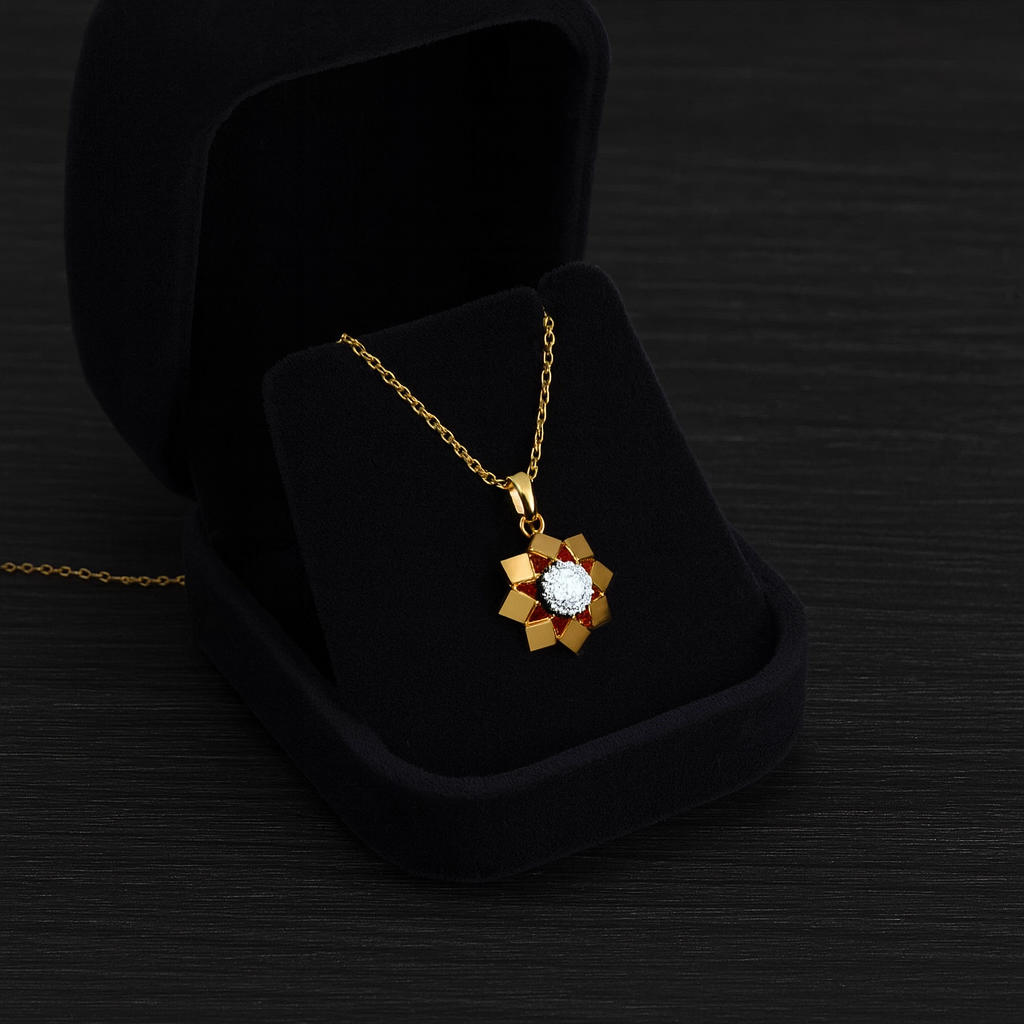 Starburst Solitaire Necklace 925 Sterling Silver Yellow Plated