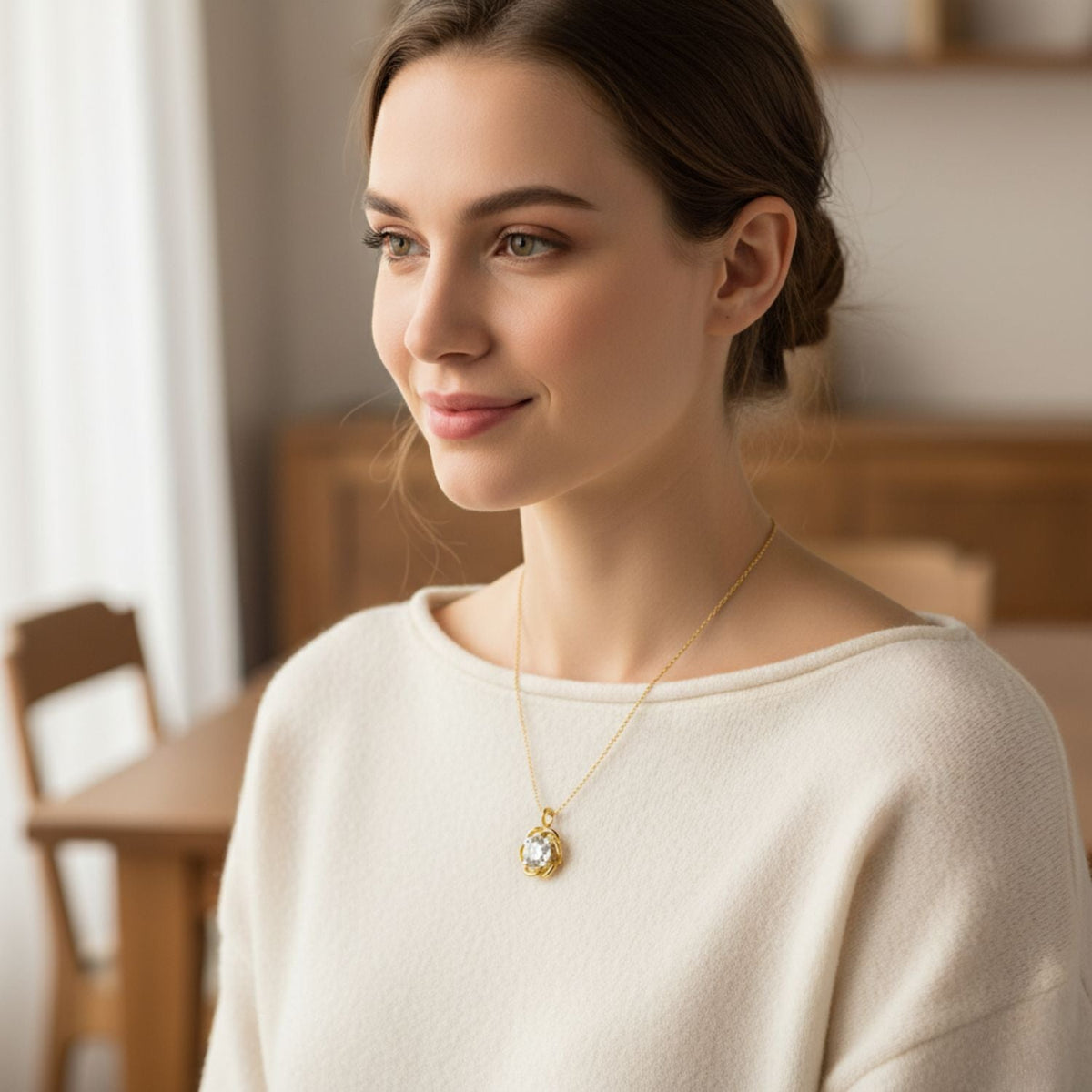 Twisted Petal Solitaire Necklace – 925 Sterling Silver