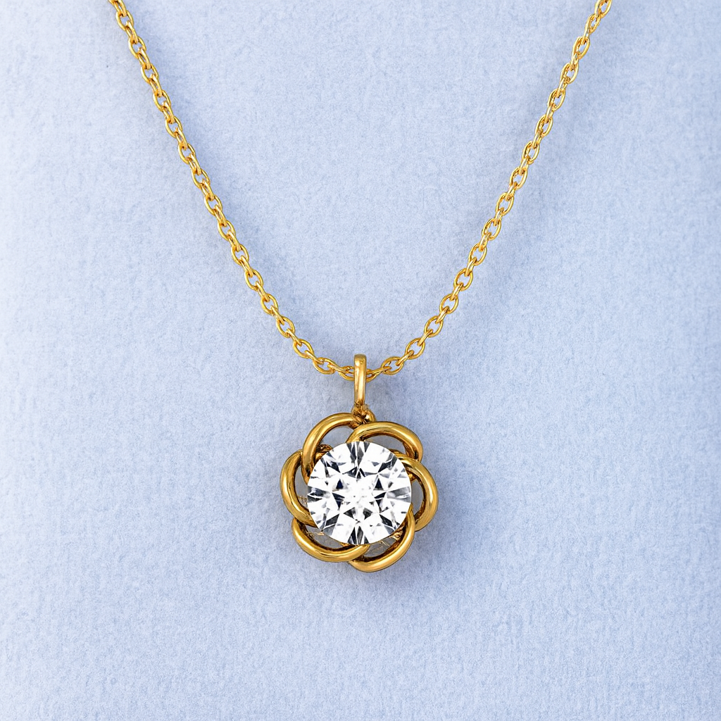 Twisted Floral Solitaire Necklace 925 Sterling Silver Yellow Plated