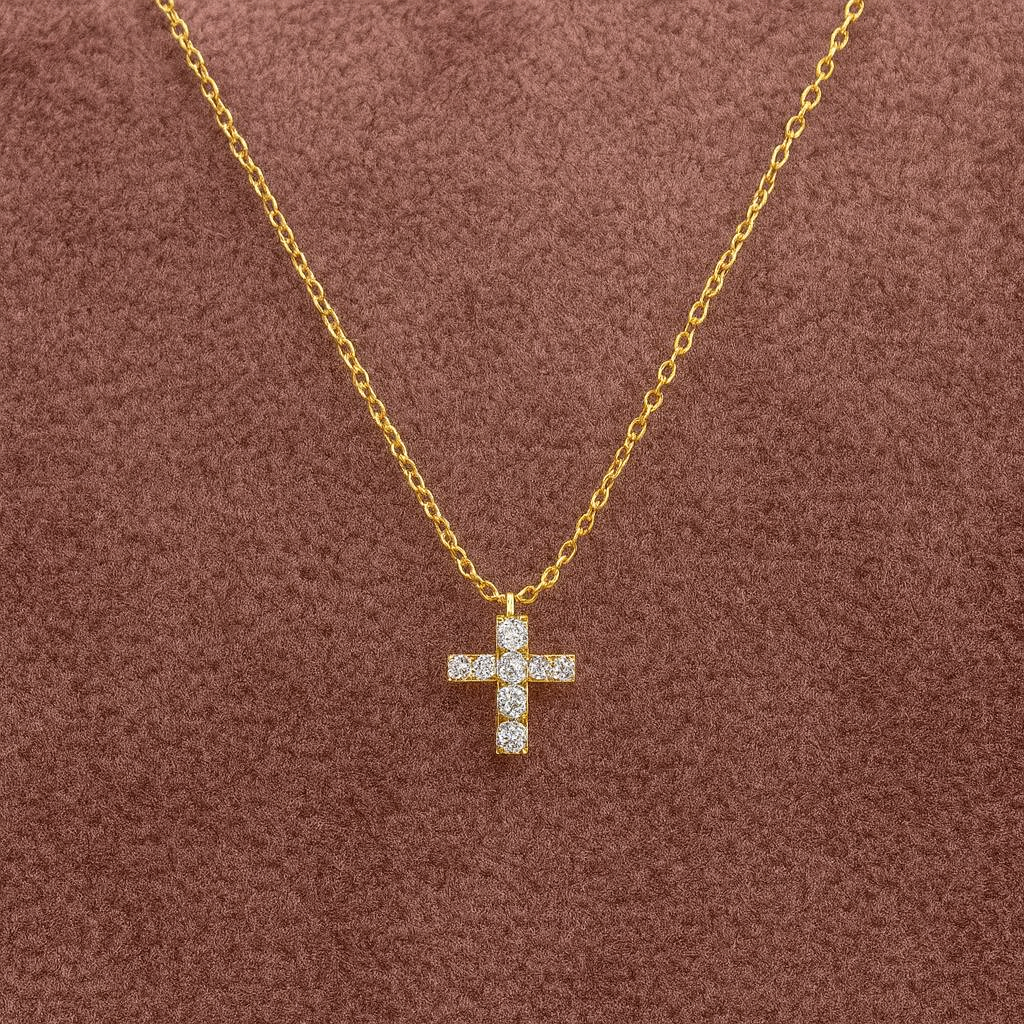 Classic Cross Necklace 925 Sterling Silver Yellow Plated