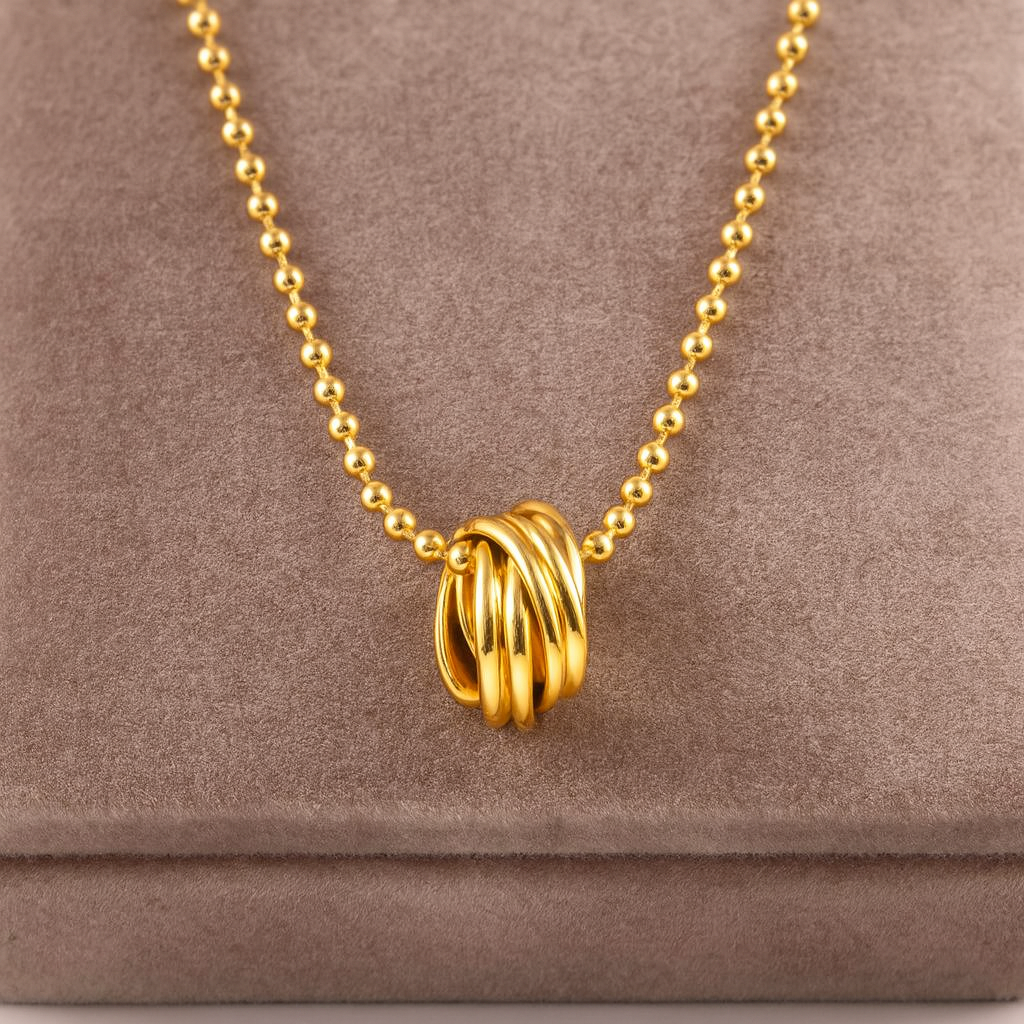 Triple Interlocking Ring Necklace 925 Sterling Silver Yellow Plated