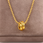 Triple Interlocking Ring Necklace 925 Sterling Silver Yellow Plated