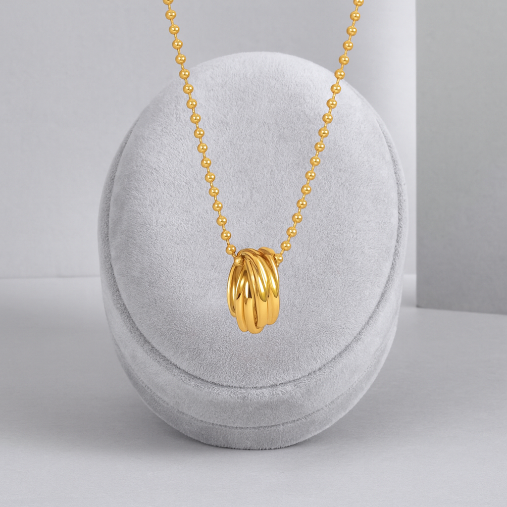 Triple Interlocking Ring Necklace 925 Sterling Silver Yellow Plated