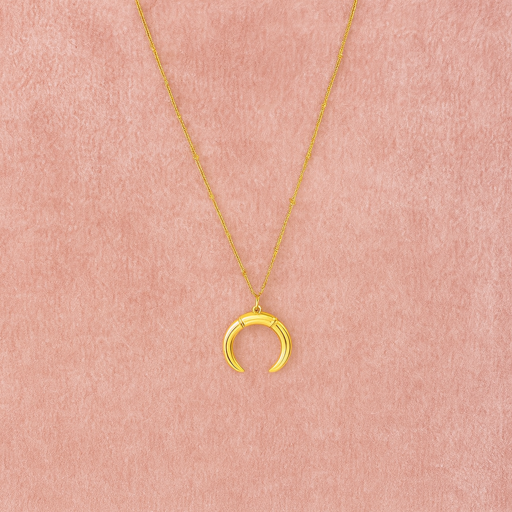 Crescent Moon Horn Necklace 925 Sterling Silver Yellow Plated