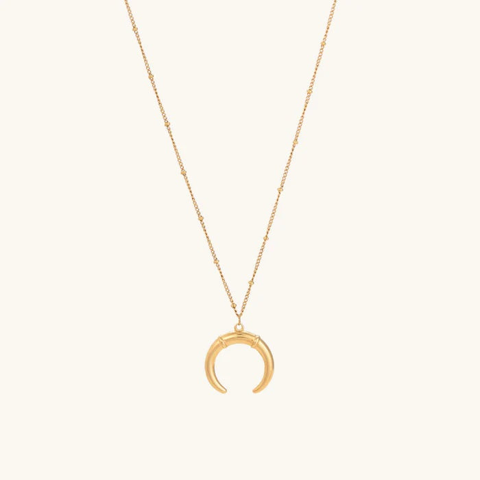 Crescent Moon Horn Necklace 925 Sterling Silver Yellow Plated