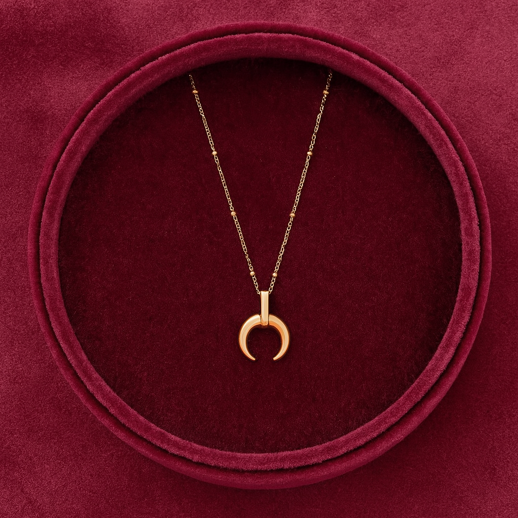 Mini Crescent Horn Necklace 925 Sterling Silver Yellow Plated