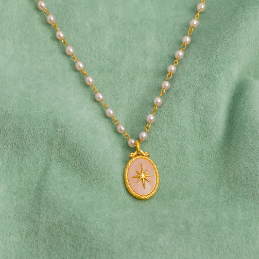 Pink Mother of Pearl Starburst Necklace – 925 Sterling Silver