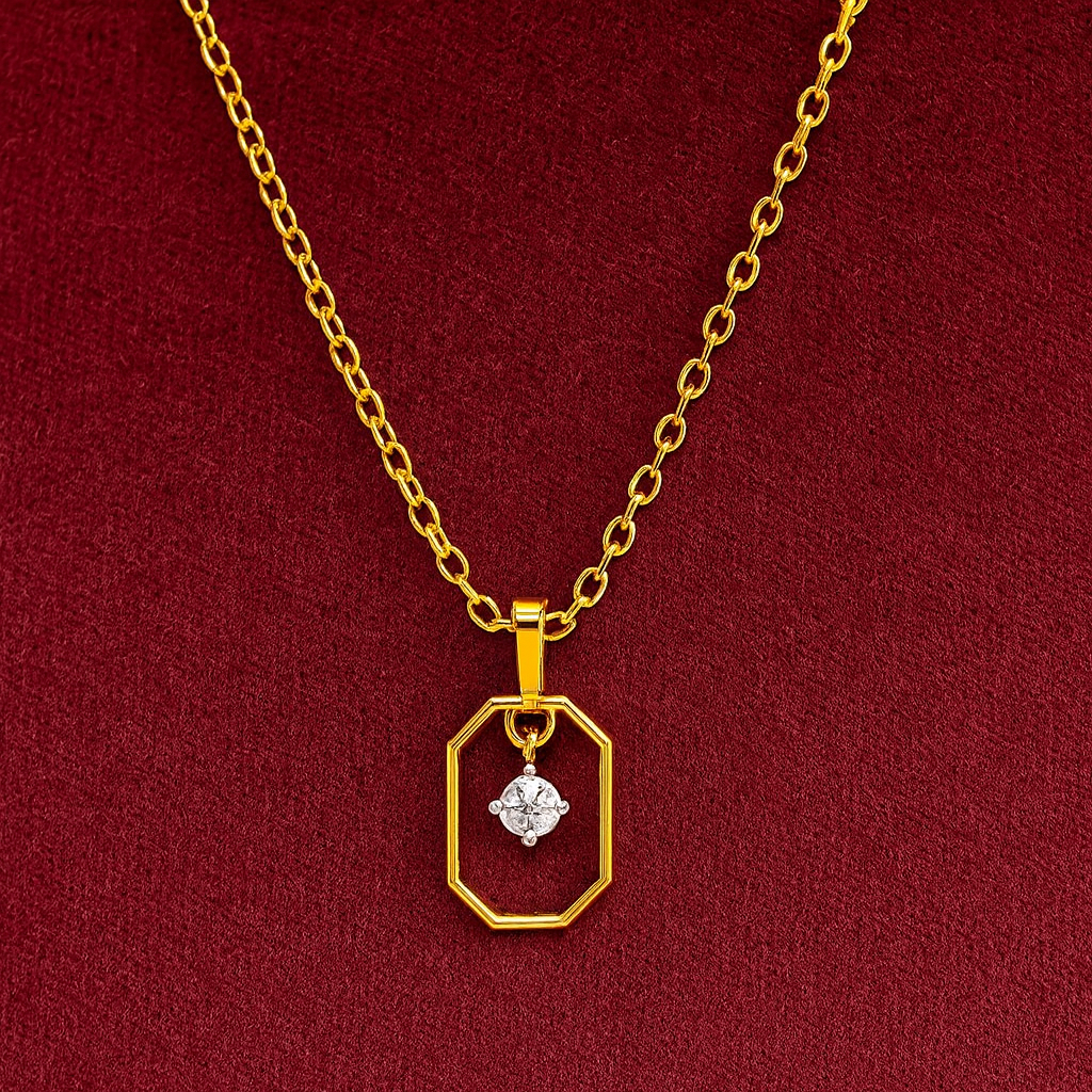 Geometric Frame Solitaire Necklace 925 Sterling Silver Yellow Plated