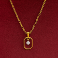 Geometric Frame Solitaire Necklace 925 Sterling Silver Yellow Plated