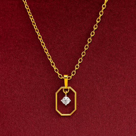 Geometric Frame Solitaire Necklace – 925 Sterling Silver