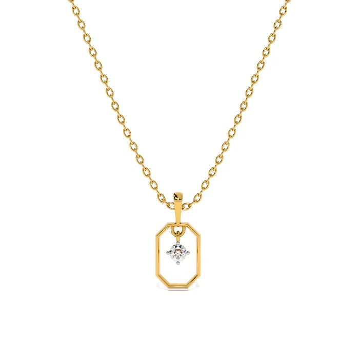 Geometric Frame Solitaire Necklace 925 Sterling Silver Yellow Plated
