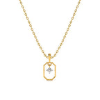 Geometric Frame Solitaire Necklace 925 Sterling Silver Yellow Plated