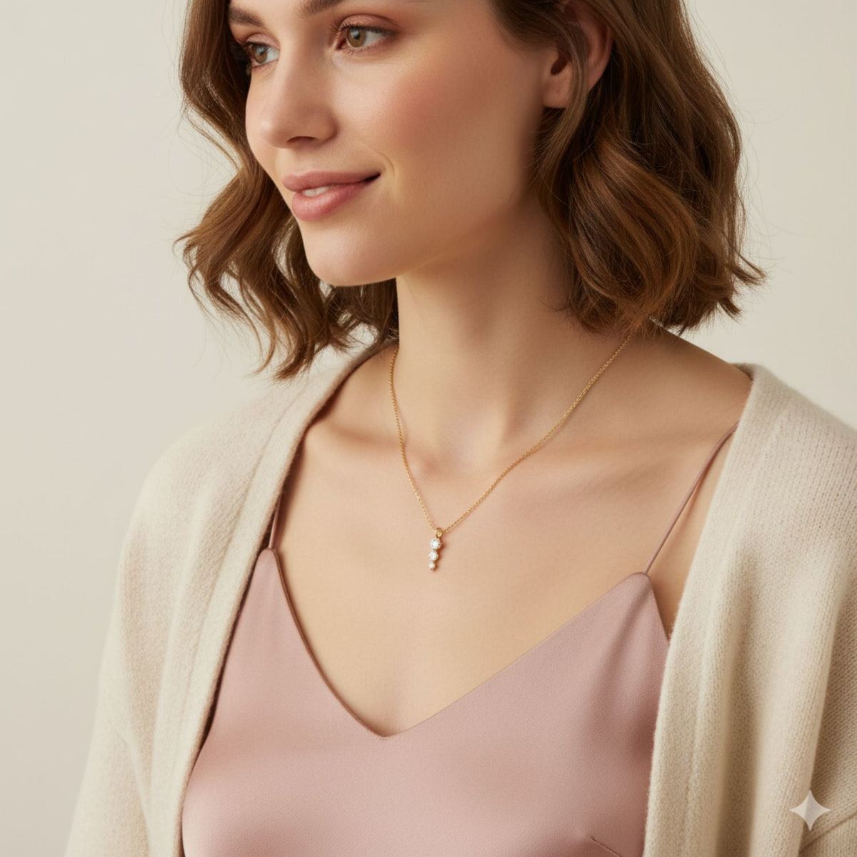 Three-Stone Vertical Drop Necklace – 925 Sterling Silver