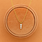 Three-Stone Vertical Drop Necklace 925 Sterling Silver Yellow Plated
