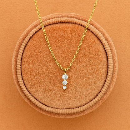 Three-Stone Vertical Drop Necklace – 925 Sterling Silver