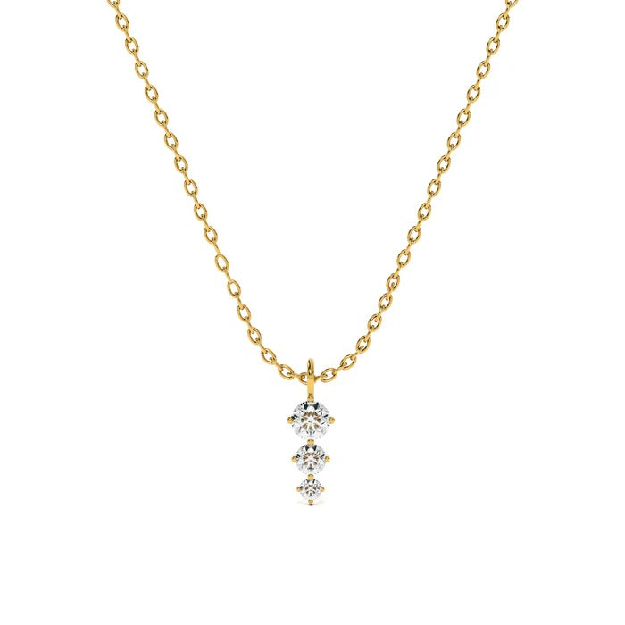 Three-Stone Vertical Drop Necklace 925 Sterling Silver Yellow Plated