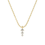 Three-Stone Vertical Drop Necklace 925 Sterling Silver Yellow Plated