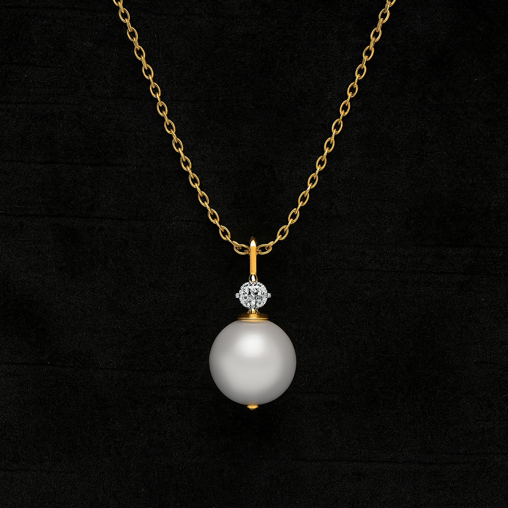 Classic Pearl and Solitaire Necklace 925 Sterling Silver Yellow Plated