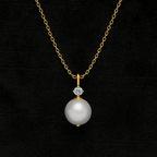Classic Pearl and Solitaire Necklace 925 Sterling Silver Yellow Plated