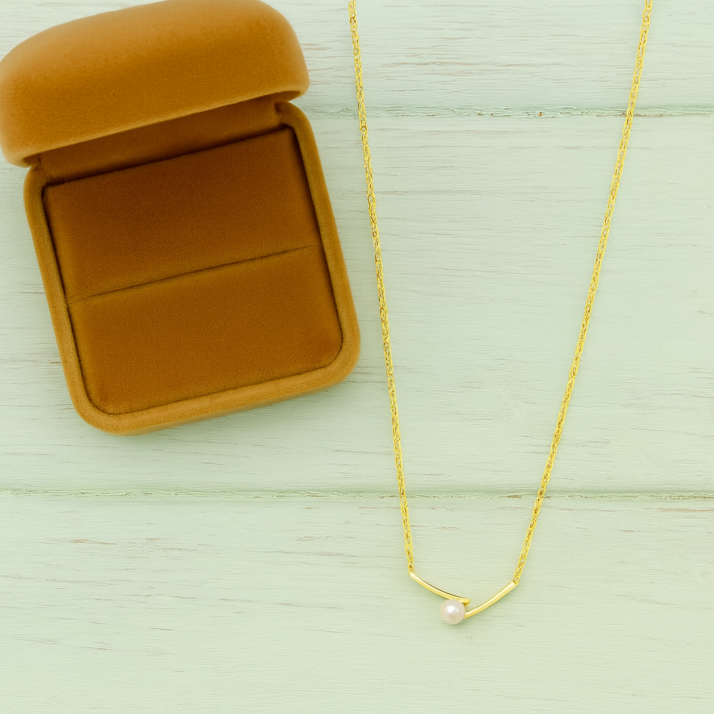 Pearl Curve Bar Necklace 925 Sterling Silver Yellow Plated