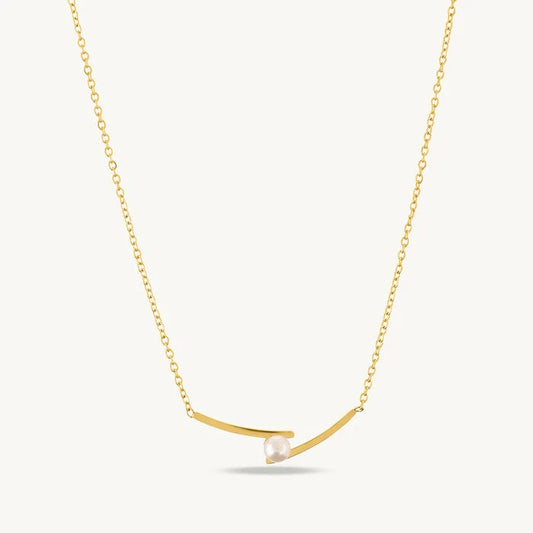Pearl Curve Bar Necklace – 925 Sterling Silver
