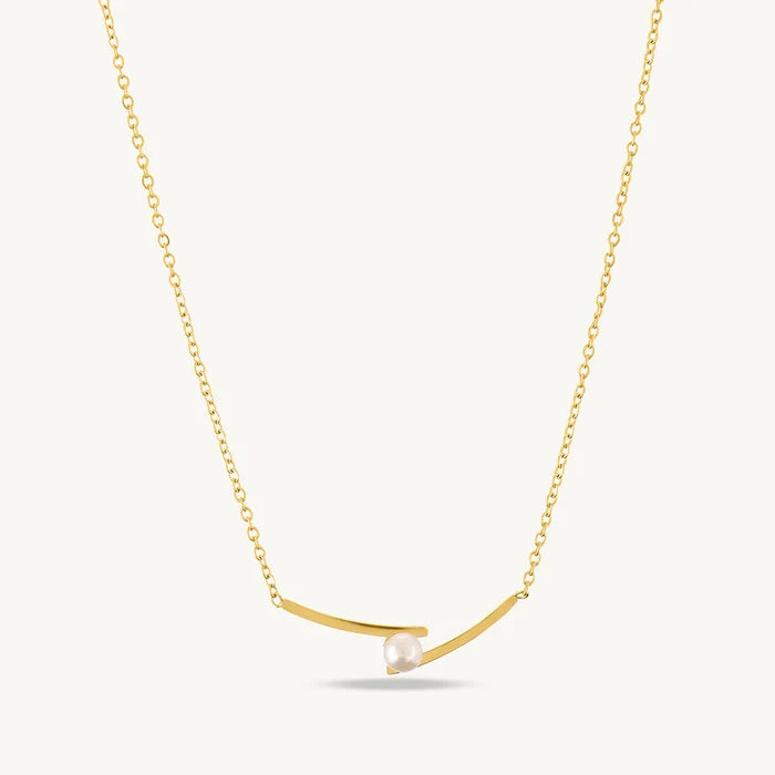 Pearl Curve Bar Necklace – 925 Sterling Silver