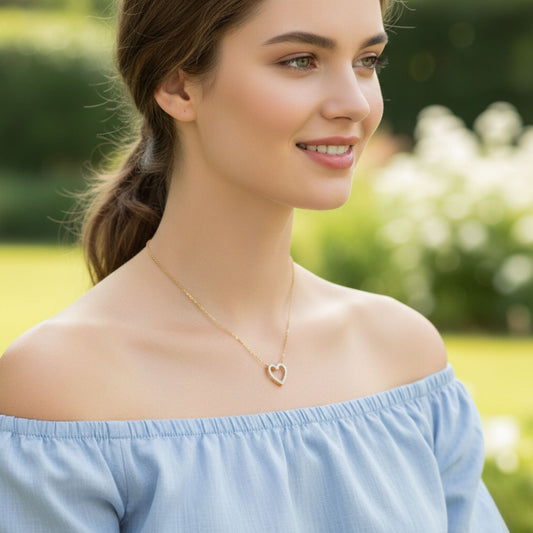 CZ-Encrusted Open Heart Necklace – 925 Sterling Silver