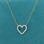 White Cz Open Heart Necklace 925 Sterling Silver Yellow Plated