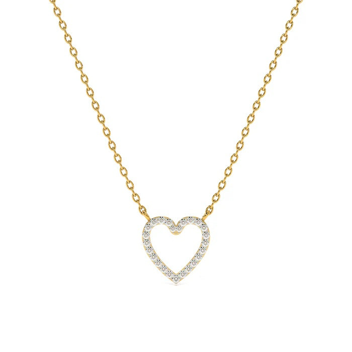 White Cz Open Heart Necklace 925 Sterling Silver Yellow Plated