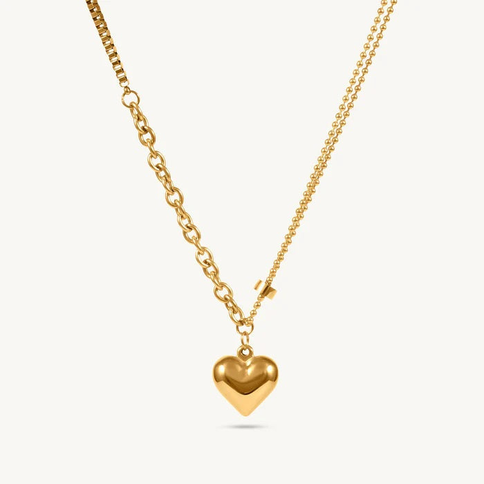 Chunky Heart Pendant Necklace 925 Sterling Silver Yellow Plated